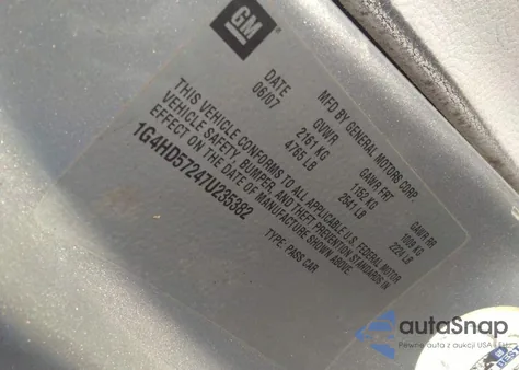 2007 Buick Lucerne Cxl from USA, damaged, VIN 1G4HD57247U235382